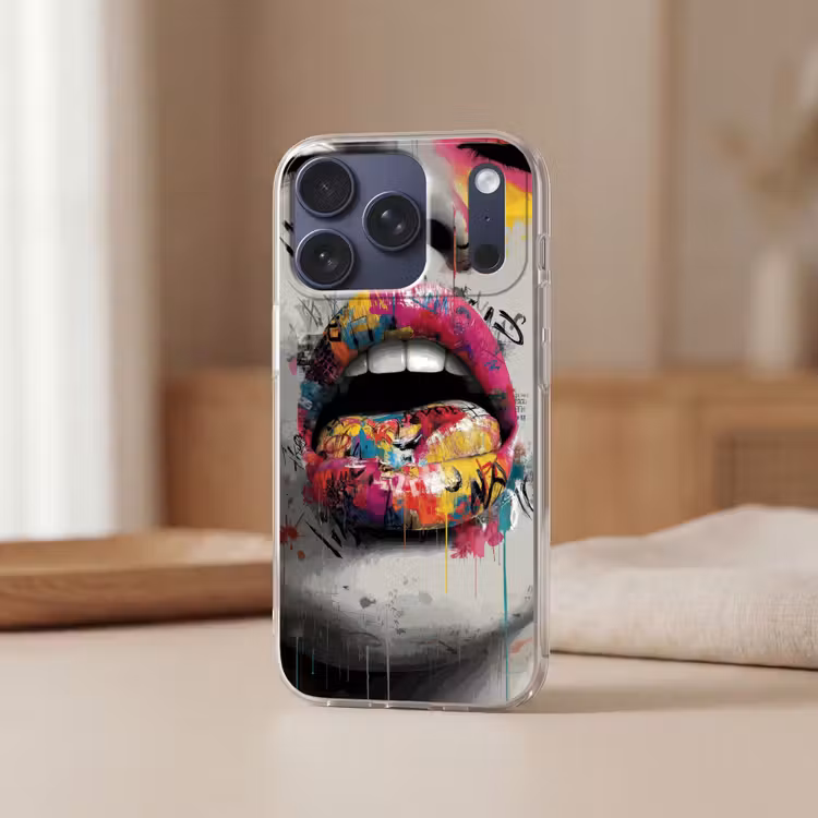 Lippen - Graffiti - Expressief Telefoonhoesje iPhone 17 Pro klein -sfeer2