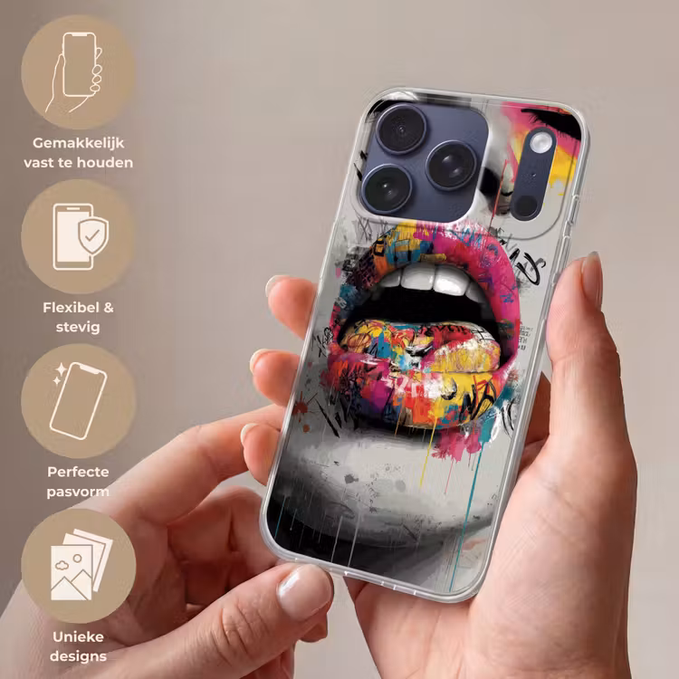 Lippen - Graffiti - Expressief Telefoonhoesje iPhone 17 Pro klein -sfeer3_NL