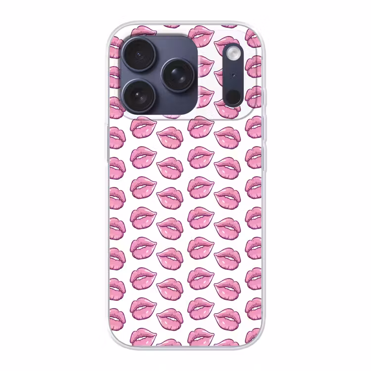 Lippen - Patroon - Roze - Wit Telefoonhoesje iPhone 17 Pro klein -3d