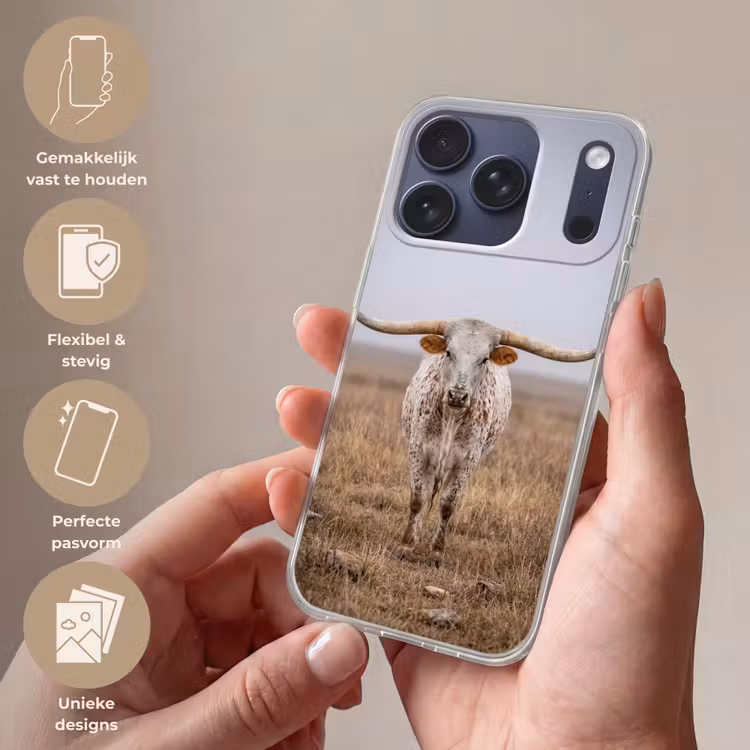 Longhorn - Grasveld - Dier Telefoonhoesje iPhone 17 Pro klein -sfeer3_NL