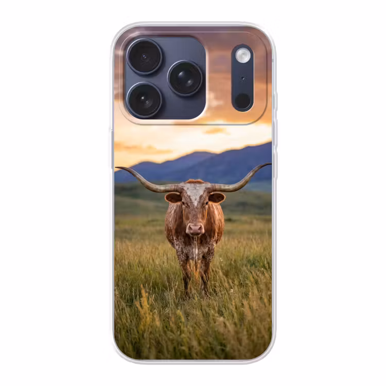 Longhorn - Landschap - Zonsondergang Telefoonhoesje iPhone 17 Pro klein -3d