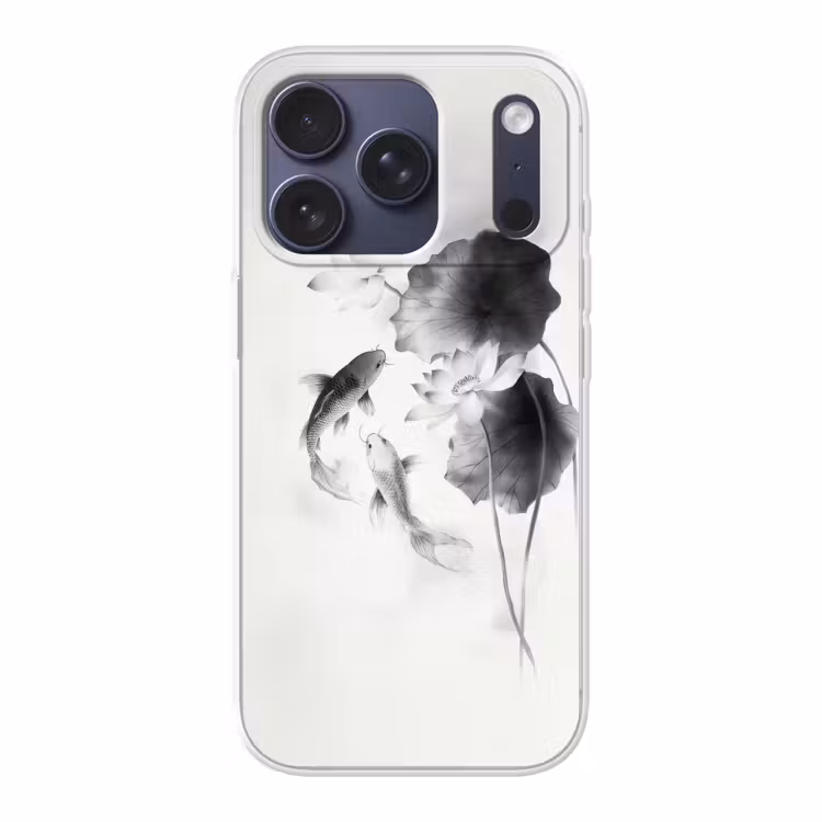 Lotusbloemen - Vissen - Bladeren - Zwart Telefoonhoesje iPhone 17 Pro klein -3d