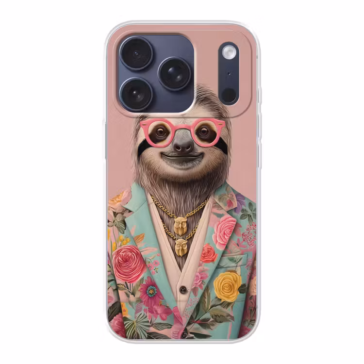 Luiaard - Bloemenprint - Bril - Roze Telefoonhoesje iPhone 17 Pro klein -3d