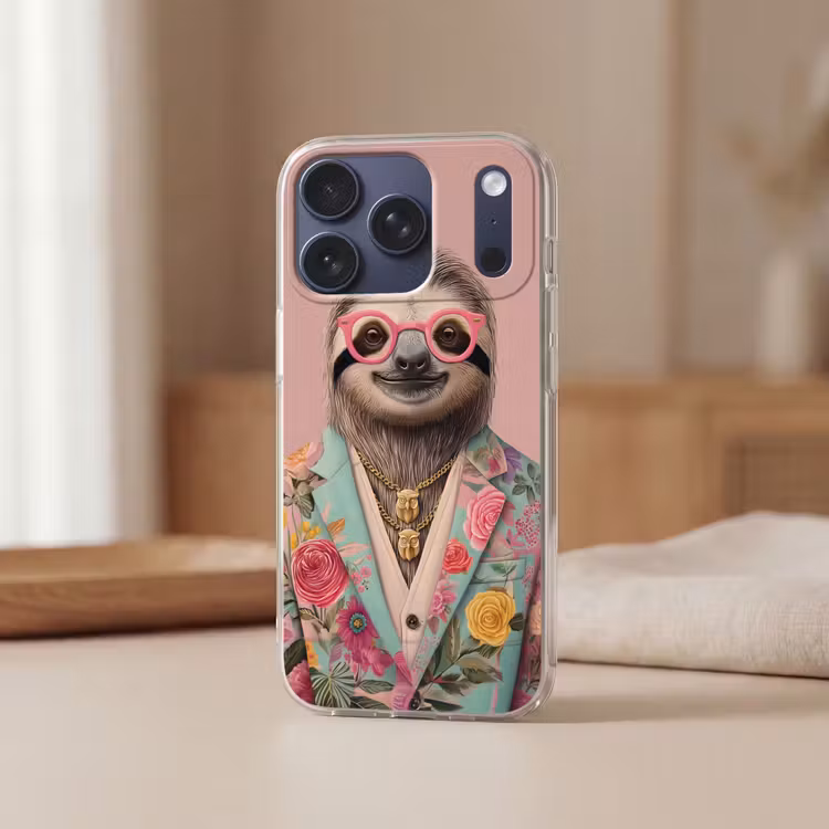 Luiaard - Bloemenprint - Bril - Roze Telefoonhoesje iPhone 17 Pro klein -sfeer2