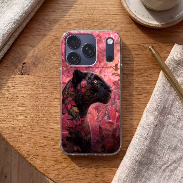Luipaard - Bloemen - Roze Telefoonhoesje iPhone 17 Pro klein -sfeer1
