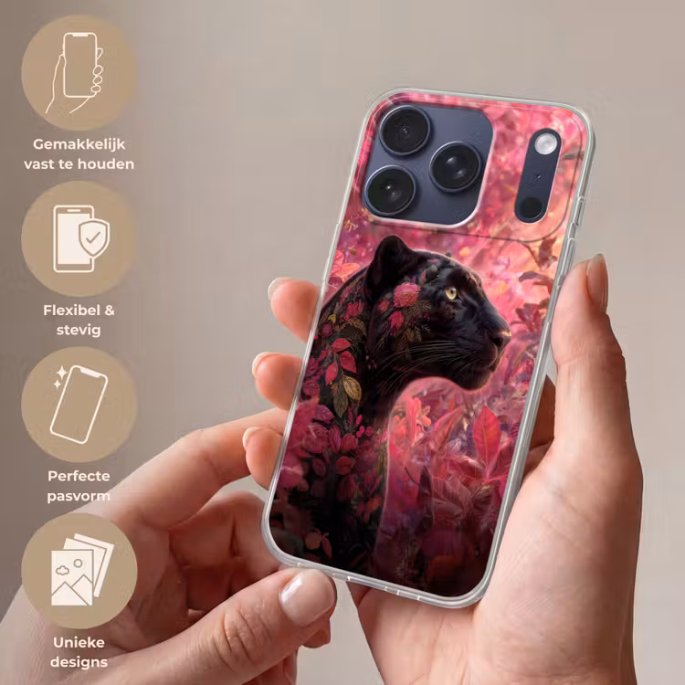 Luipaard - Bloemen - Roze Telefoonhoesje iPhone 17 Pro klein -sfeer3_NL
