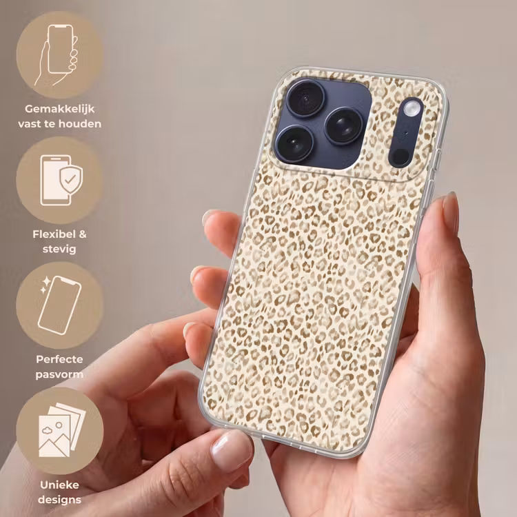 Luipaard - Klassiek - Beige Telefoonhoesje iPhone 17 Pro klein 878 -sfeer3_NL