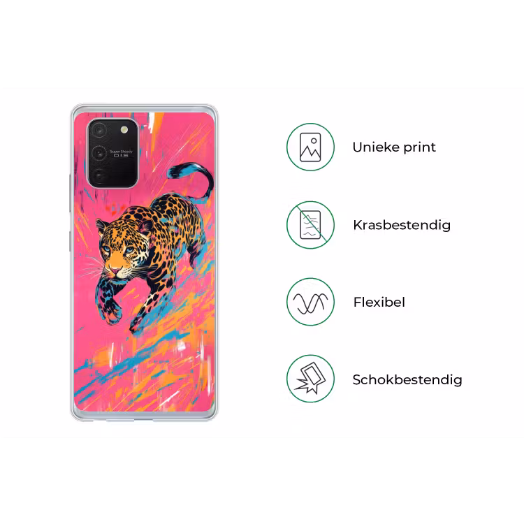 Luipaard - Roze - Oranje - Blauw - Verf Telefoonhoesje Samsung Galaxy S10 Lite klein -specsS10Lite
