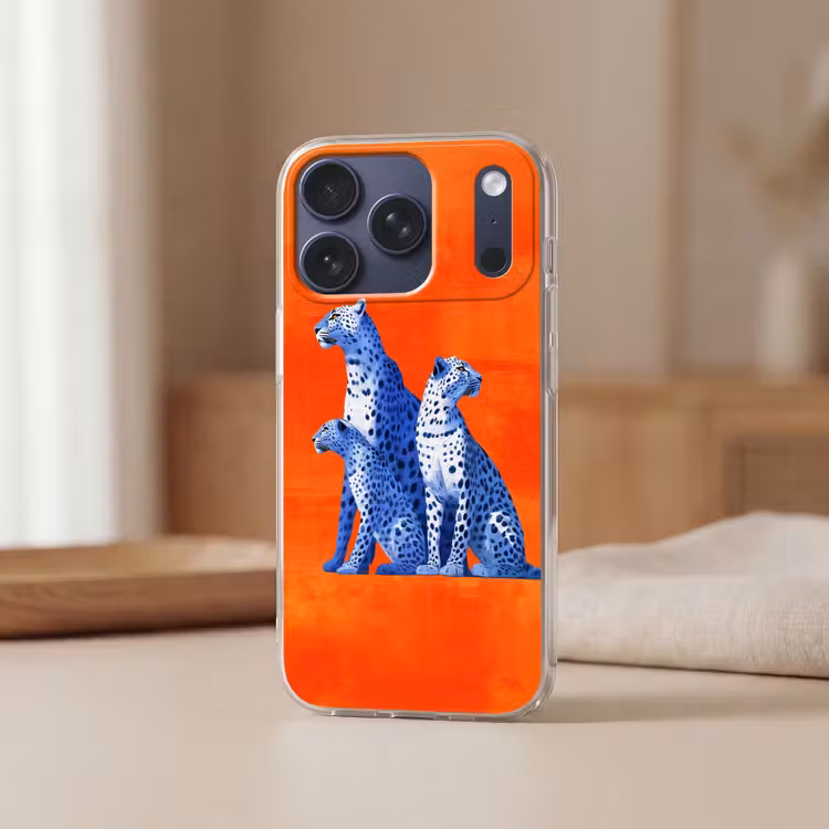 Luipaarden - Stippen - Oranje Telefoonhoesje iPhone 17 Pro klein -sfeer2