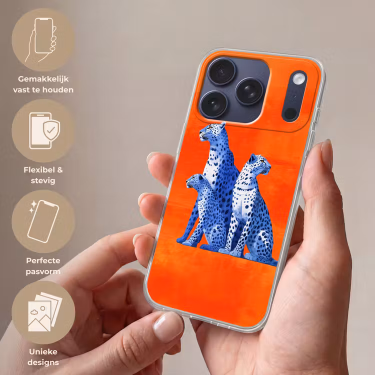 Luipaarden - Stippen - Oranje Telefoonhoesje iPhone 17 Pro klein -sfeer3_NL