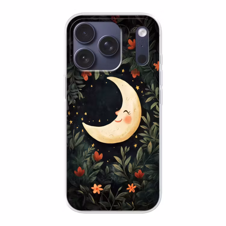 Maan - Bloemen - Nachthemel Telefoonhoesje iPhone 17 Pro klein -3d