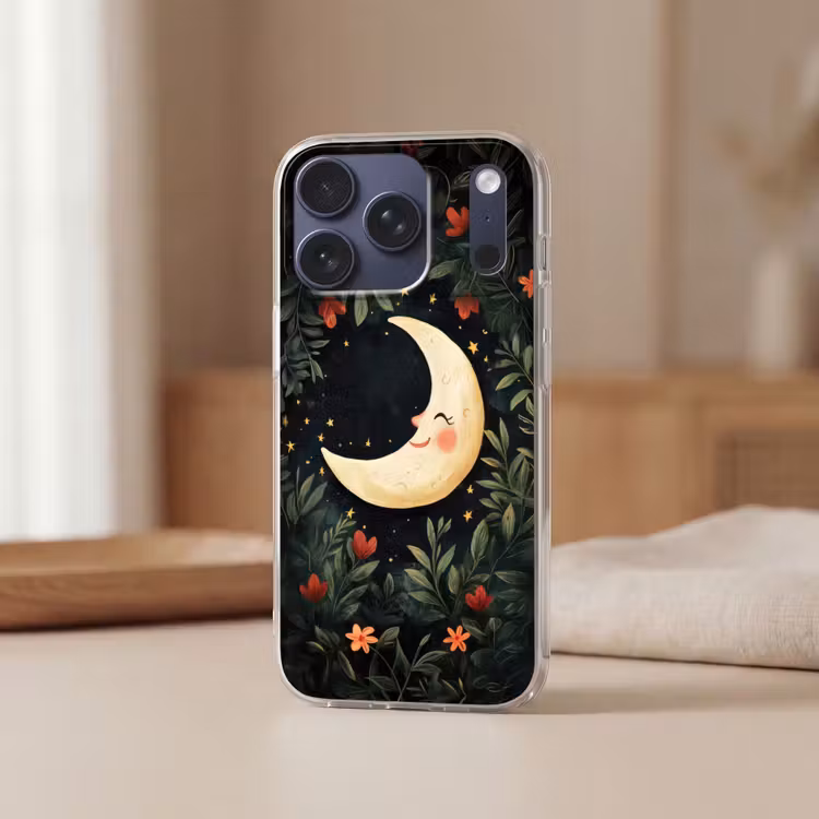 Maan - Bloemen - Nachthemel Telefoonhoesje iPhone 17 Pro klein -sfeer2