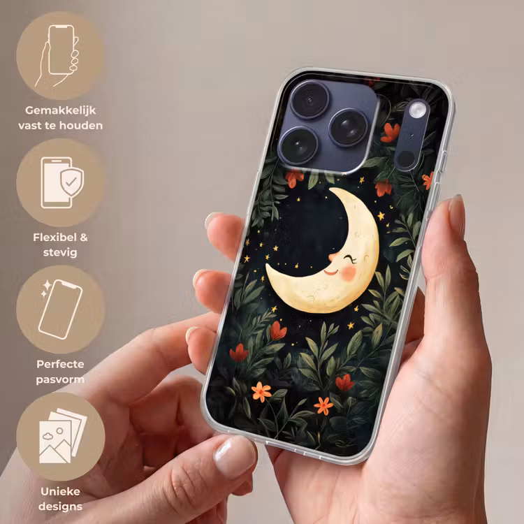 Maan - Bloemen - Nachthemel Telefoonhoesje iPhone 17 Pro klein -sfeer3_NL