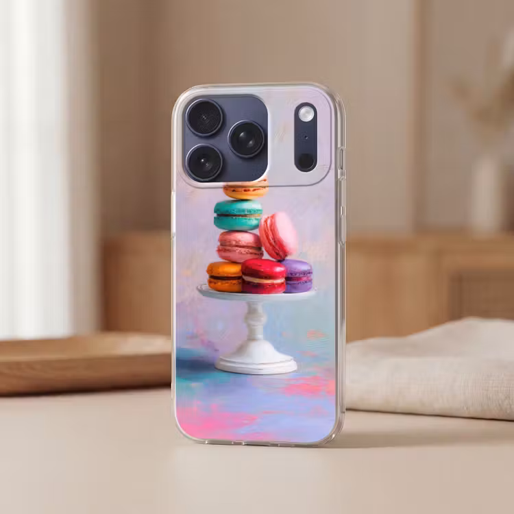 Macarons - Schaal - Pastel - Kleurrijk Telefoonhoesje iPhone 17 Pro klein -sfeer2