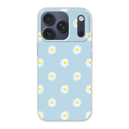 Madeliefjes - Pastel - Wit - Blauw - Bloemen Telefoonhoesje iPhone 17 Pro klein -3d