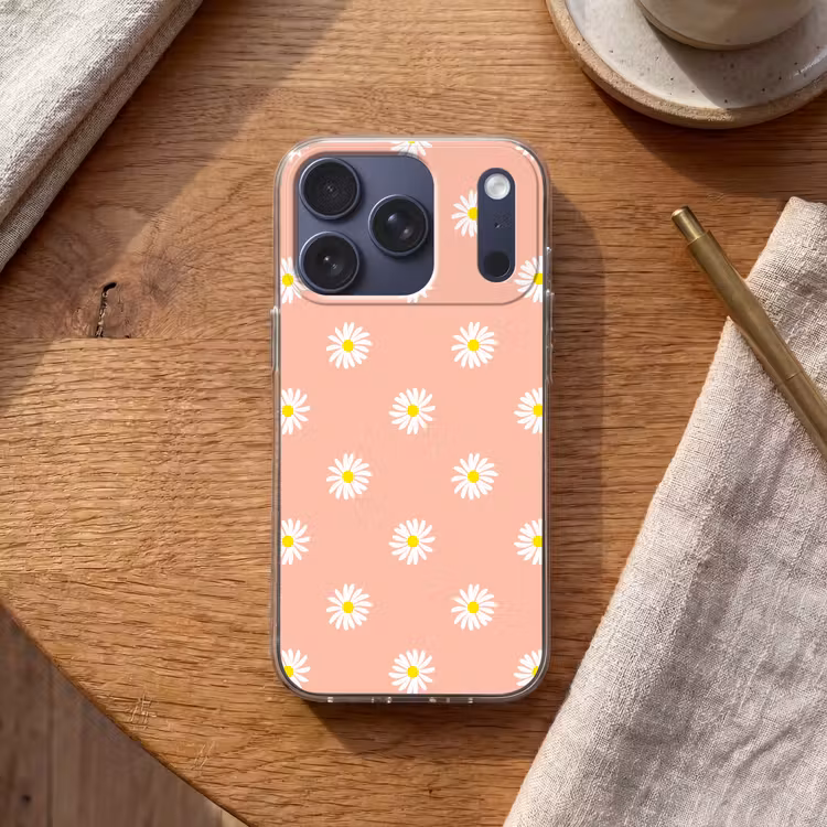 Madeliefjes - Pastel - Wit - Roze - Bloemen print Telefoonhoesje iPhone 17 Pro klein -sfeer1