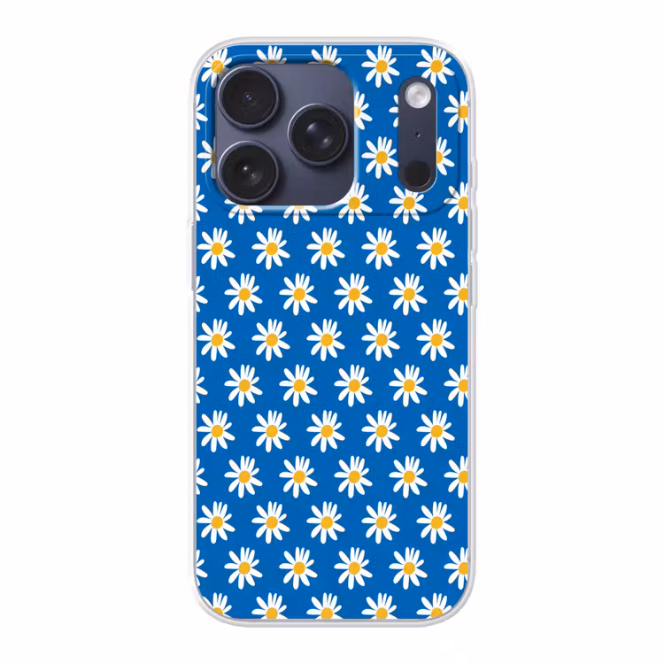 Madeliefjes - Patroon - Blauw - Bloemen Telefoonhoesje iPhone 17 Pro klein -3d