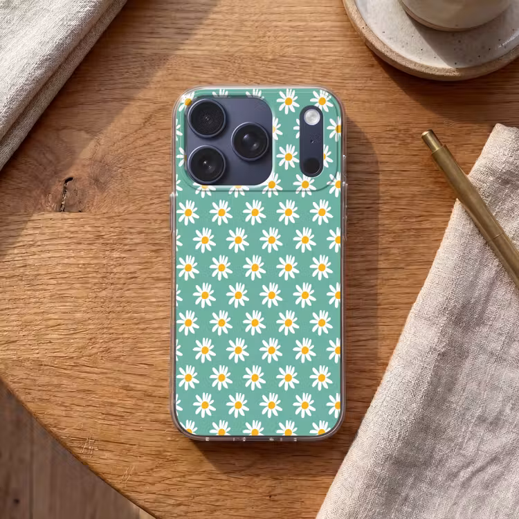 Madeliefjes - Patroon - Groen - Bloemen Telefoonhoesje iPhone 17 Pro klein -sfeer1