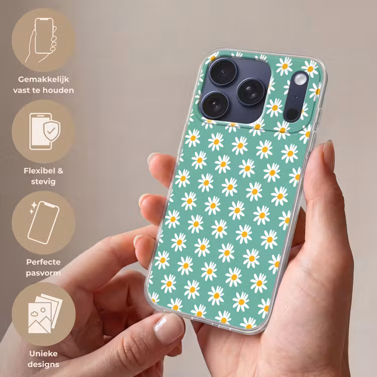 Madeliefjes - Patroon - Groen - Bloemen Telefoonhoesje iPhone 17 Pro klein -sfeer3_NL