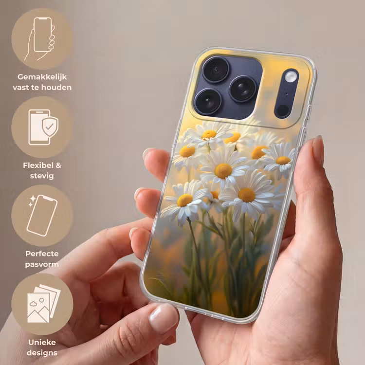 Madeliefjes - Wit - Zonlicht Telefoonhoesje iPhone 17 Pro klein -sfeer3_NL
