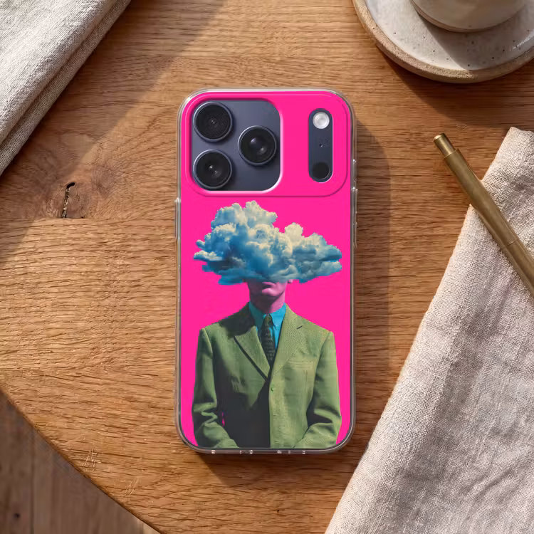 Man - Pak - Wolk - Roze Telefoonhoesje iPhone 17 Pro klein -sfeer1