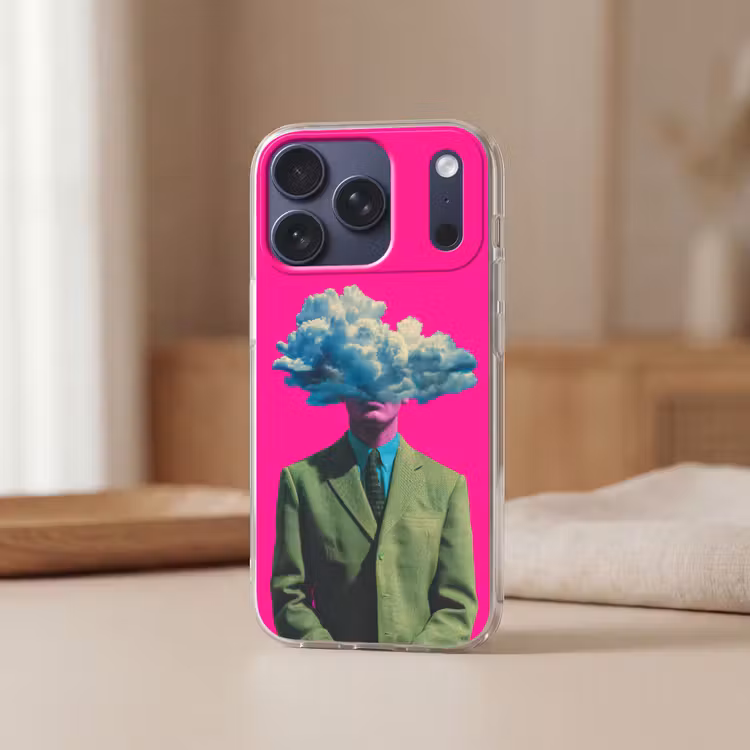 Man - Pak - Wolk - Roze Telefoonhoesje iPhone 17 Pro klein -sfeer2