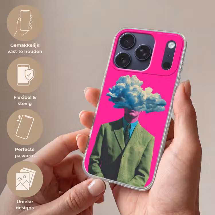 Man - Pak - Wolk - Roze Telefoonhoesje iPhone 17 Pro klein -sfeer3_NL