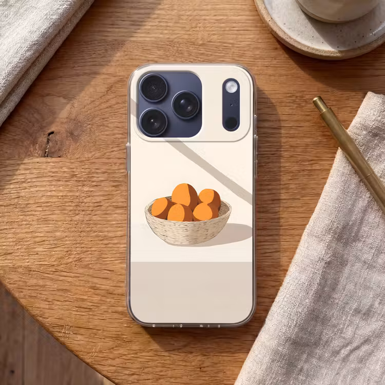Mand - Fruit - Minimalistisch - Oranje Telefoonhoesje iPhone 17 Pro klein -sfeer1