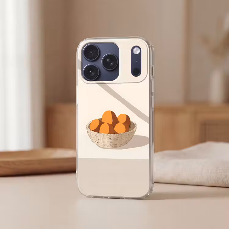 Mand - Fruit - Minimalistisch - Oranje Telefoonhoesje iPhone 17 Pro klein -sfeer2