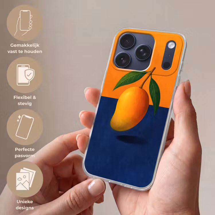 Mango - Vlakken - Bladeren - Oranje Telefoonhoesje iPhone 17 Pro klein -sfeer3_NL