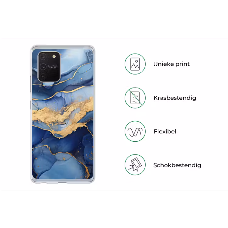 Marmer - Blauw - Goud - Abstract Telefoonhoesje Samsung Galaxy S10 Lite klein -specsS10Lite