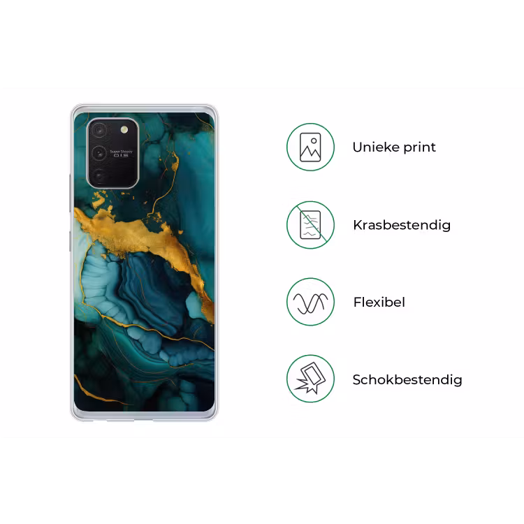 Marmer - Goud - Blauw groen - Abstract - Turquoise Telefoonhoesje Samsung Galaxy S10 Lite klein -specsS10Lite