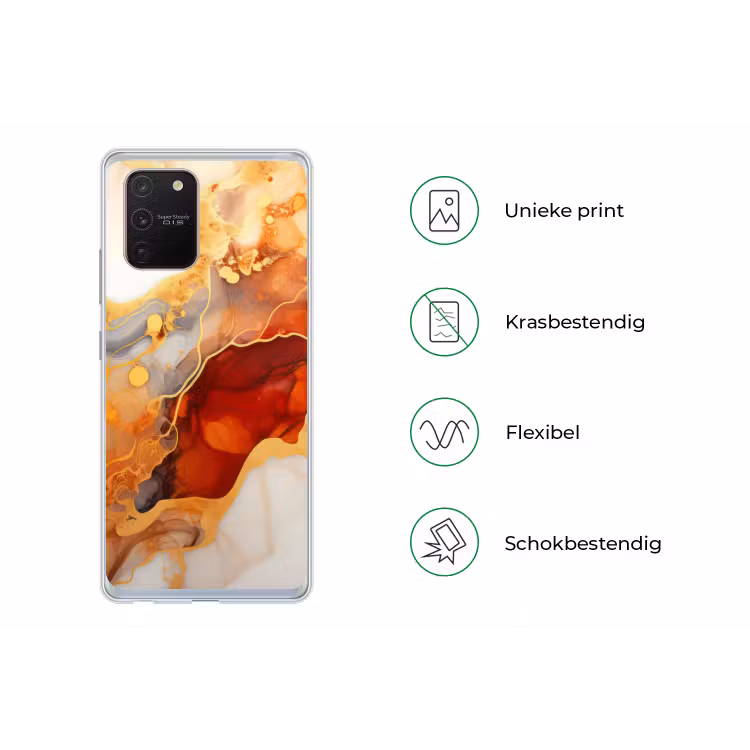 Marmer - Oranje - Goud - Modern - Abstract Telefoonhoesje Samsung Galaxy S10 Lite klein -specsS10Lite