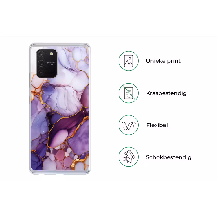 Marmer - Paars - Lila - Goud Telefoonhoesje Samsung Galaxy S10 Lite klein -specsS10Lite