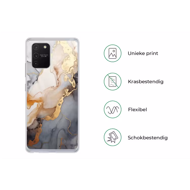 Marmer - Zwart - Goud - Wit Telefoonhoesje Samsung Galaxy S10 Lite klein -specsS10Lite