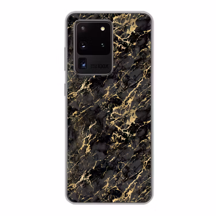 Marmer - Zwart - Goudstructuur Telefoonhoesje Samsung Galaxy S20 Ultra klein 358 -3d