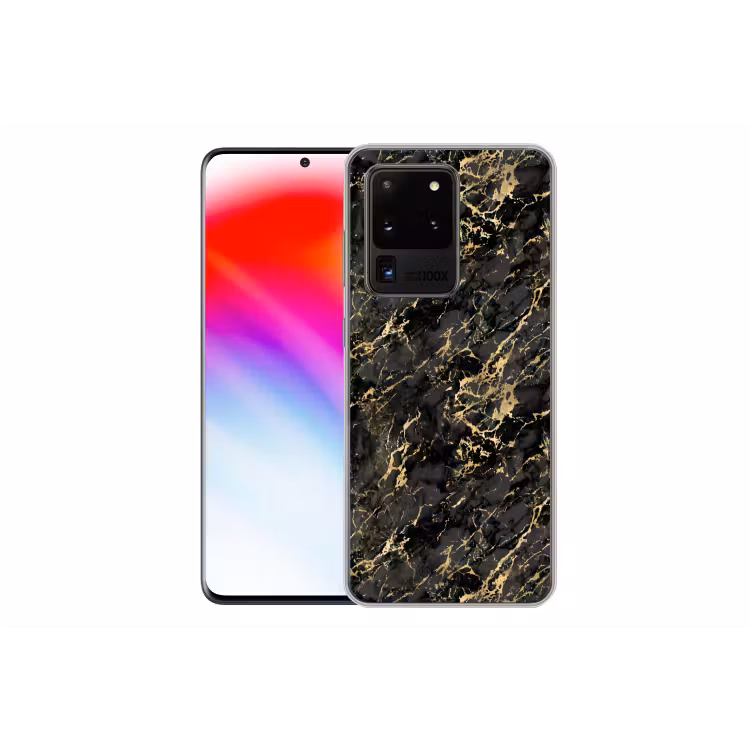 Marmer - Zwart - Goudstructuur Telefoonhoesje Samsung Galaxy S20 Ultra klein 358 -dubbelS20Ultra