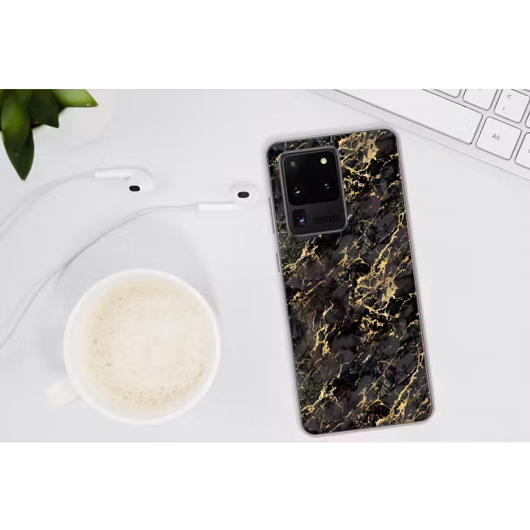 Marmer - Zwart - Goudstructuur Telefoonhoesje Samsung Galaxy S20 Ultra klein 358 -oordopS20Ultra