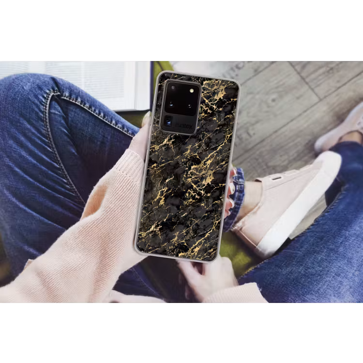Marmer - Zwart - Goudstructuur Telefoonhoesje Samsung Galaxy S20 Ultra klein 358 -handS20Ultra