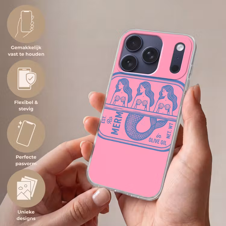 Meermin - Sardineblik - Illustratie - Roze - Retro Telefoonhoesje iPhone 17 Pro klein -sfeer3_NL
