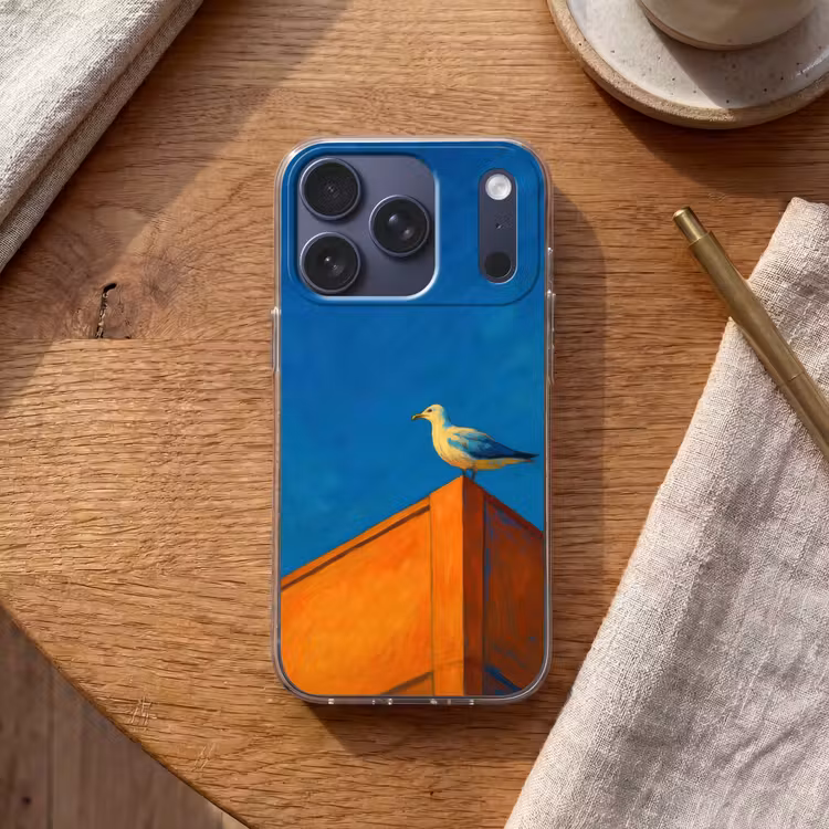Meeuw - Gebouw - Lucht - Geschilderd Telefoonhoesje iPhone 17 Pro klein -sfeer1