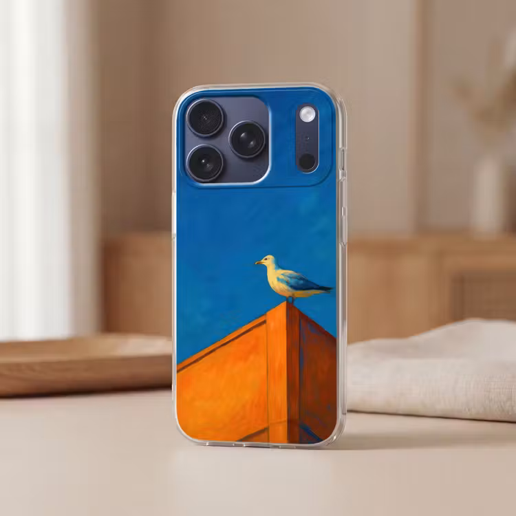 Meeuw - Gebouw - Lucht - Geschilderd Telefoonhoesje iPhone 17 Pro klein -sfeer2