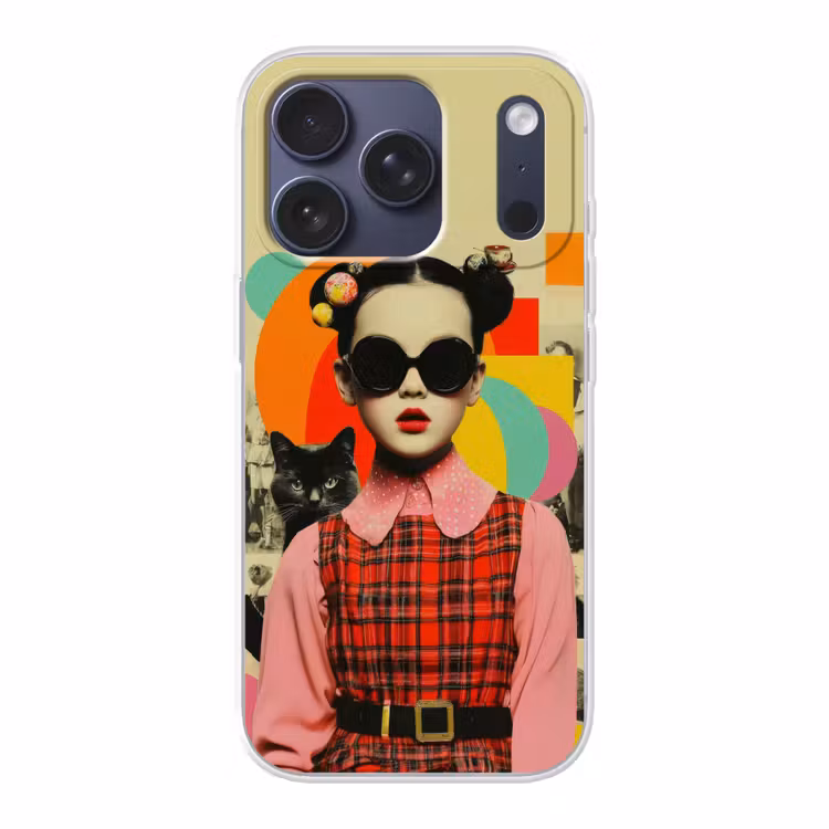 Meisje - Zonnebril - Kat - Retro Telefoonhoesje iPhone 17 Pro klein -3d