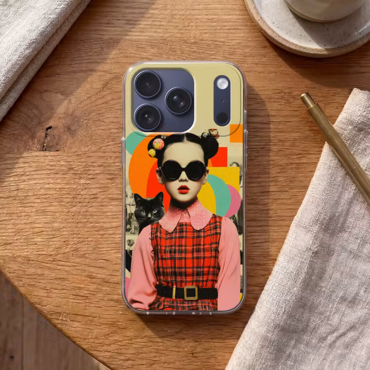 Meisje - Zonnebril - Kat - Retro Telefoonhoesje iPhone 17 Pro klein -sfeer1