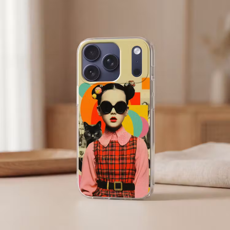 Meisje - Zonnebril - Kat - Retro Telefoonhoesje iPhone 17 Pro klein -sfeer2