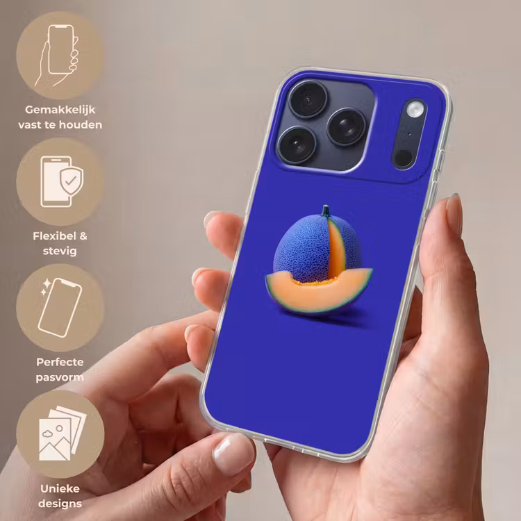 Meloen - Blauw - Oranje - Kunstzinnig Telefoonhoesje iPhone 17 Pro klein -sfeer3_NL