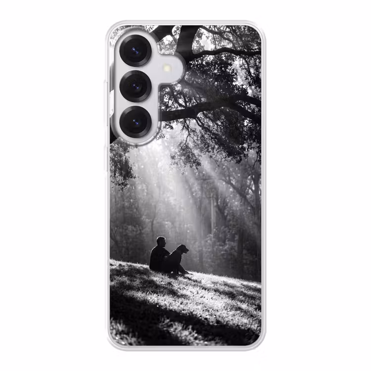 Mens - Hond - Natuur - Zwart-wit - Silhouet Telefoonhoesje Samsung Galaxy S26 klein -3d