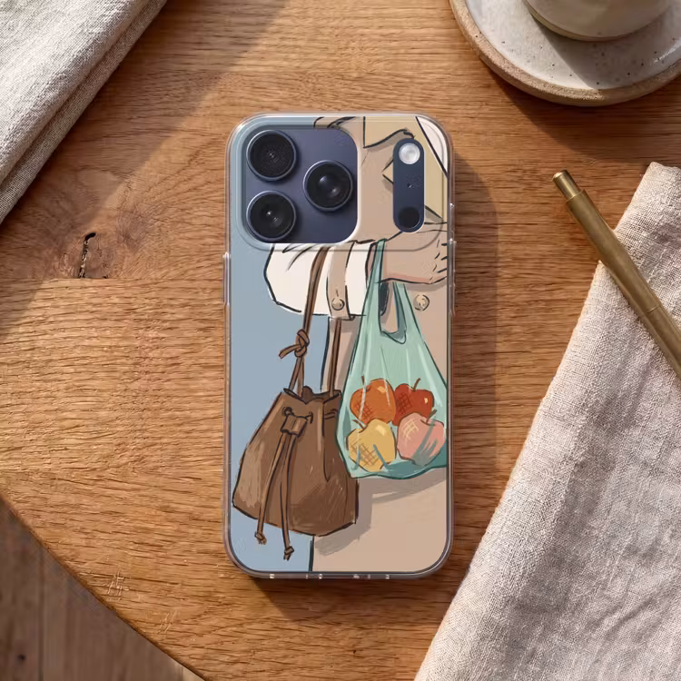 Mensen - Boodschappen - Stadsleven - Modern - Kleurrijk Telefoonhoesje iPhone 17 Pro klein -sfeer1