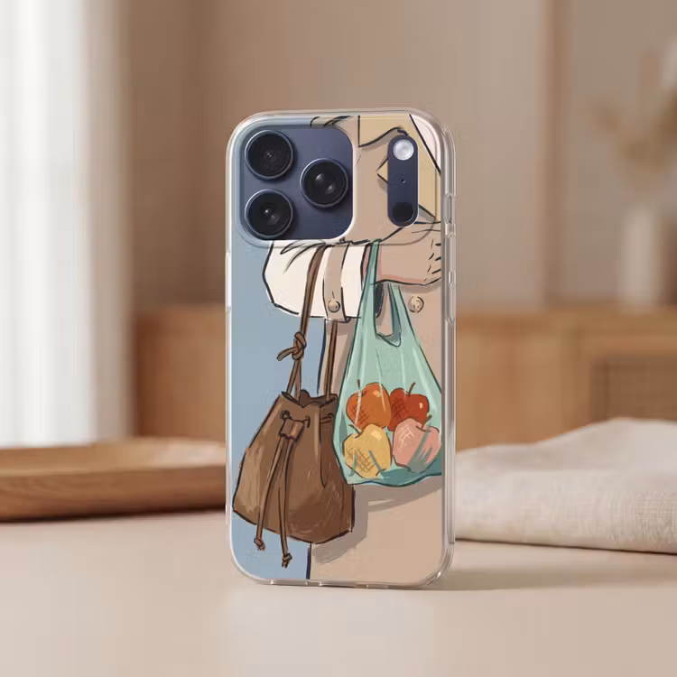 Mensen - Boodschappen - Stadsleven - Modern - Kleurrijk Telefoonhoesje iPhone 17 Pro klein -sfeer2