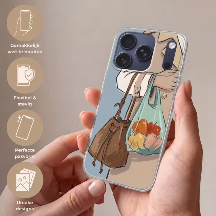Mensen - Boodschappen - Stadsleven - Modern - Kleurrijk Telefoonhoesje iPhone 17 Pro klein -sfeer3_NL